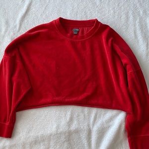 Aerie Red Velour Cropped Crewneck Sweater